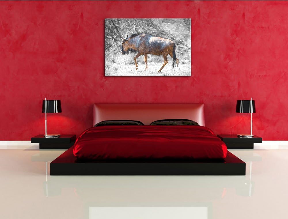 gigantische Kaffernbüffel in der Savanne schwarz/weiss Deluxe Format: 100x70 cm auf Leinwand, XXL ri