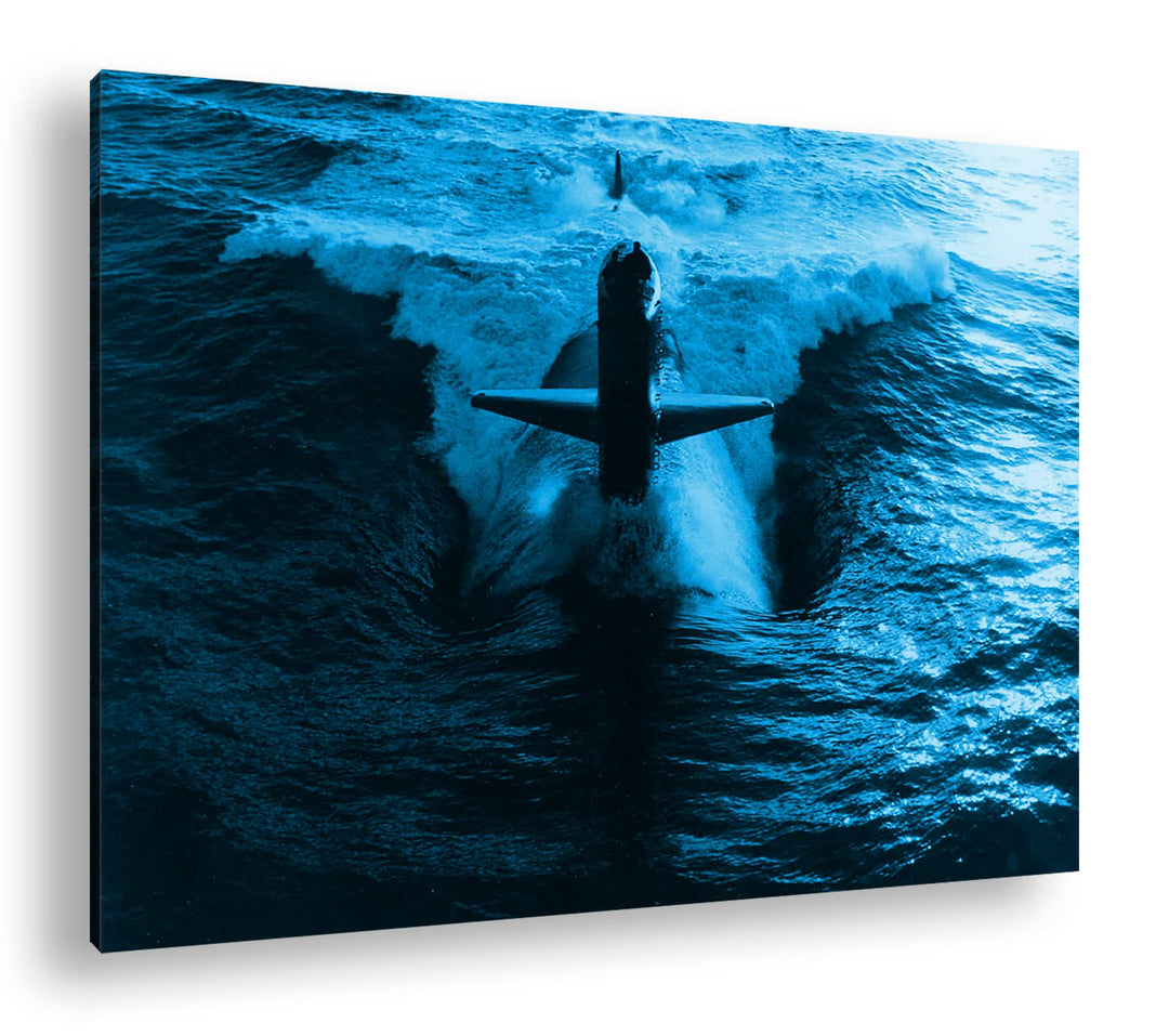 deyoli gewaltiges U-Boot Format 80x60 Effekt: Monocrome Blau als Leinwandbild, Motiv fertig gerahmt
