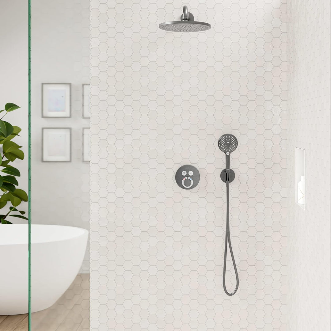 hansgrohe Wandanschluss mit Duschkopfhalterung FixFit S, Brushed Black Chrome, Brushed Black Chrome