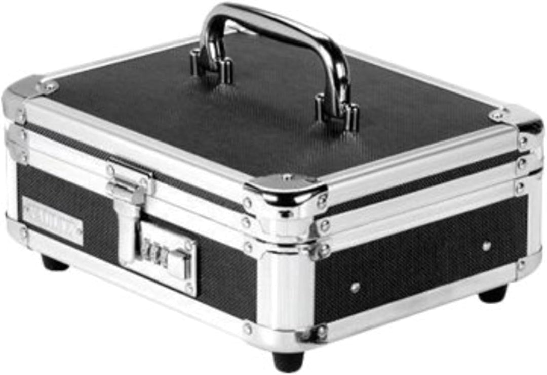 Plastic &amp; Steel Cash Box w/Tumbler Lock, Black &amp; Chrome 9.875 x 4.875 x 8.5 Schwarz, 9.875 x 4.875 x