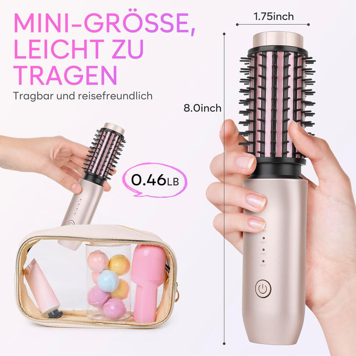 Kabellose Lockenstabbürste, 2024 NEU Tragbare Reise-Lockenstab-Minibürste für Frauen, 7000 mAh USB-a