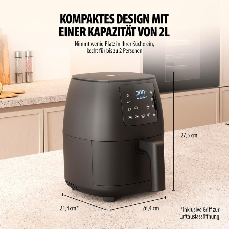 Tristar Mini-Digital-Heissluftfritteuse - 2L - Ölfrei - 6 Kochprogramme - Antihaftbeschichtung - Ein