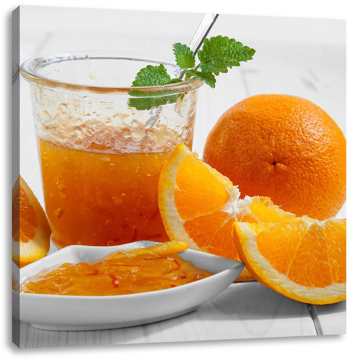 Pixxprint Orangen Orangenmarmelade Orangensaft schwarz/weiss, Format: 70x70 als Leinwandbild, 70x70