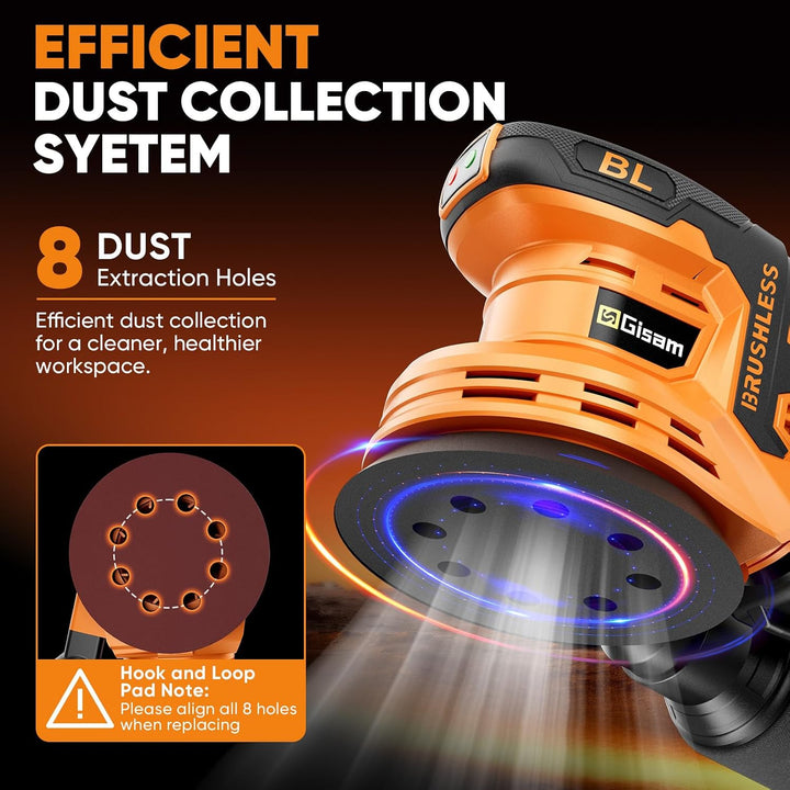 Exzenterschleifer 125mm 1200W bürstenlos Schleifmaschine für Holz Metall Yell, Yell