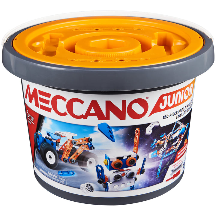 MECCANO Junior, 150-Piece Bucket STEAM Model Building Kit for Open-Ended Play, Festive Christmas STE
