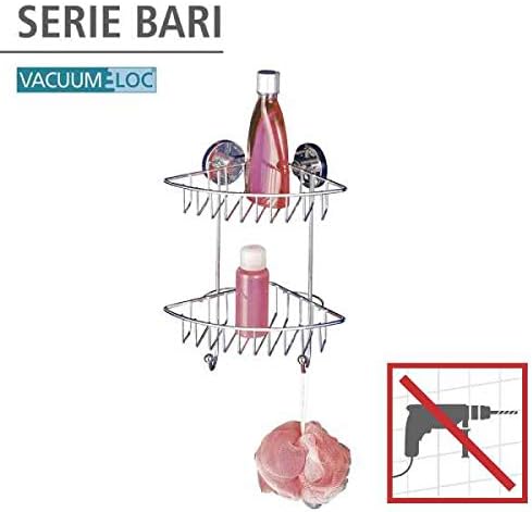 WENKO Duschablage Ecke 2 Etagen ohne Bohren, Vacuum-Loc Eckregal Mod. Bari mit Vakuum-Befestigung, v