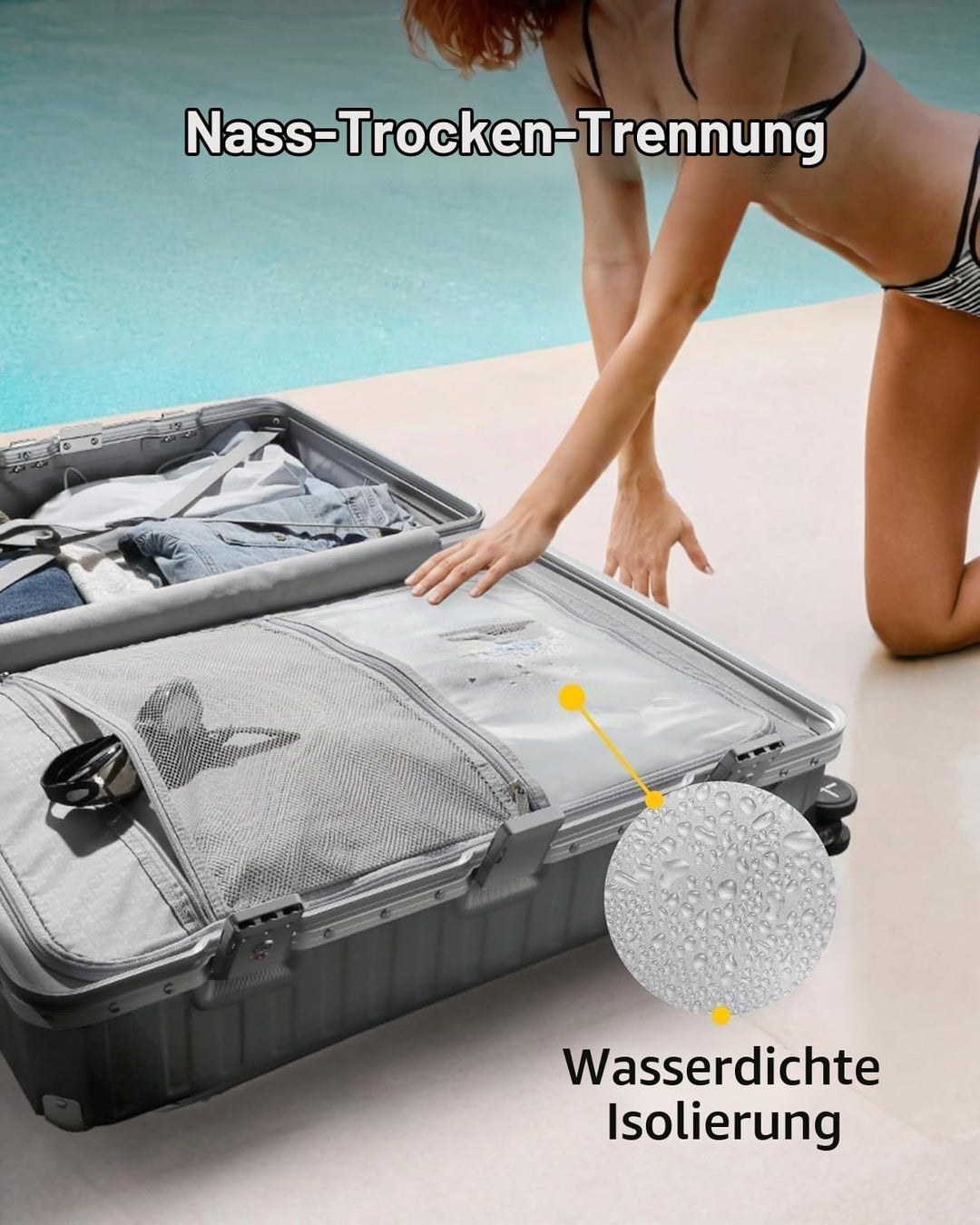 LUGGEX Koffer Gross mit Aluminiumrahmen, Zipperloser Hartschalen-Trolley aus Polycarbonat mit 360° R