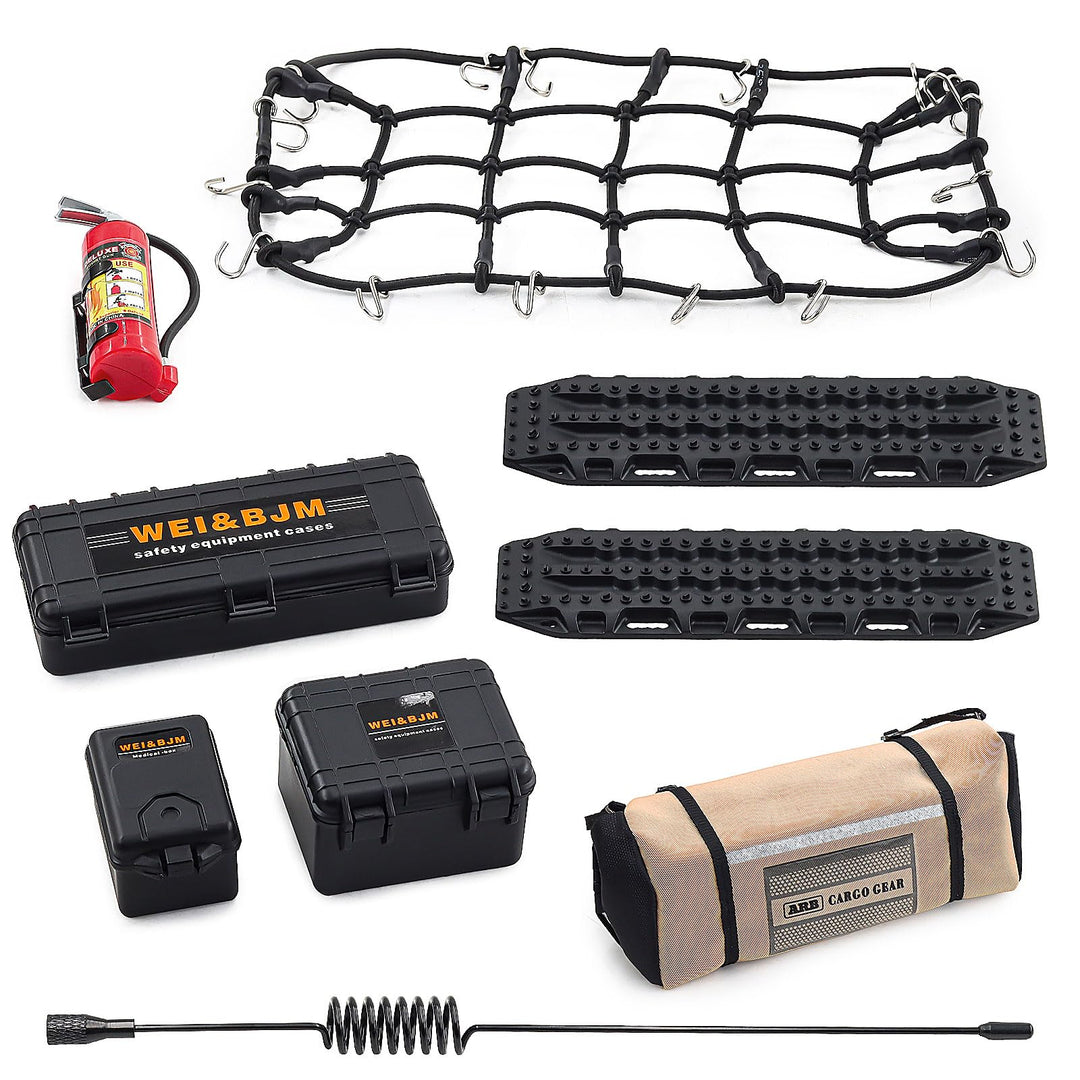 Ezweiji RC Crawler Zubehör, 1/10 Truck Dachträger Rc Zubehör Set 8 in 1 Tankaufbewahrungsbox, Gepäck