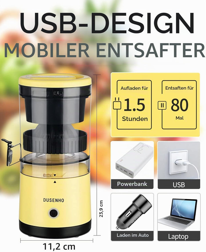 Zitronenpresse Elektrisch Organgenpresse Tragbare USB-Aufladung Juicer Entsafter für Orange, Zitrone