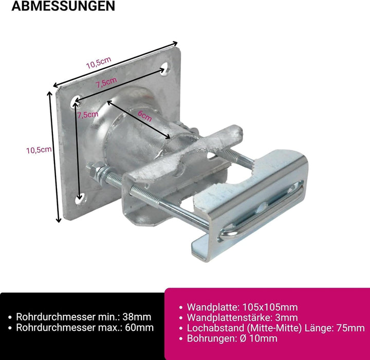Mastschelle Vario 4 46303 | Rohrhalter & Mastbefestigung für 38–60 mm Durchmesser | Galvanisch verzi
