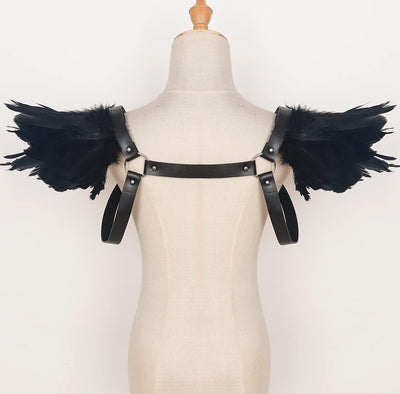 keland Gothic Halloween Kostüm Accessoires Feder Epaulettes Shrug Schulterklappen mit Leder Body Har
