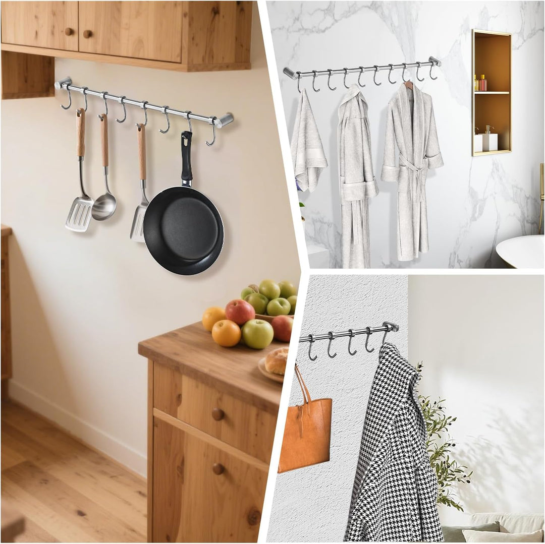 Geschirr hängende Rack mit 10 abnehmbaren Haken, Küche Schiene Pan Hanger Edelstahl Wand montierte M