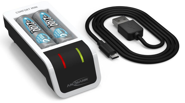 ANSMANN Akku-Ladegerät inkl. 2X Mignon AA Akkus 2100 mAh - Automatik Batterieladegerät mit Perfect-7
