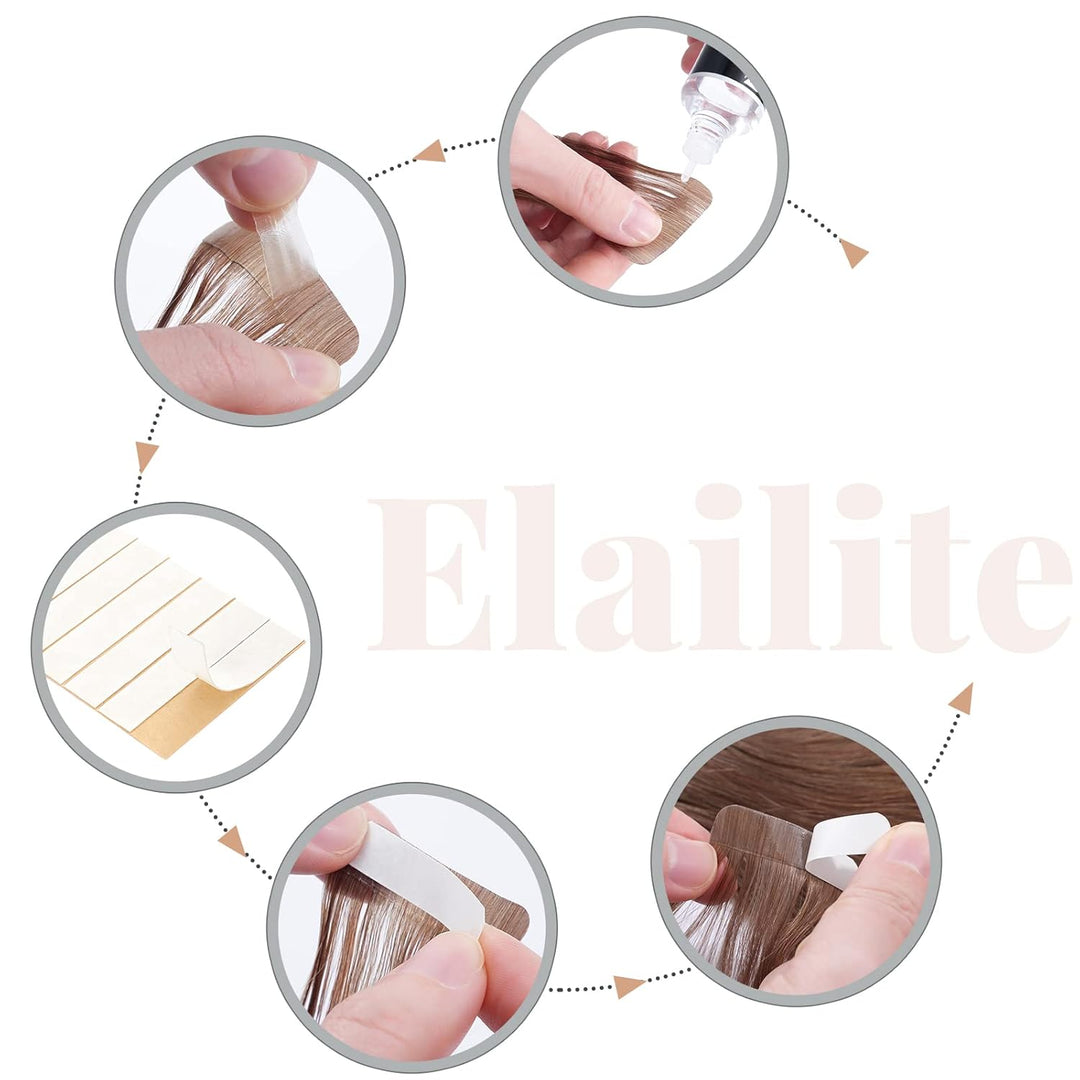 Elailite Echthaar Extensions Tape in 20 Stück #04 Schokobraun, Tape in Extensions Echthaar 30g/set,