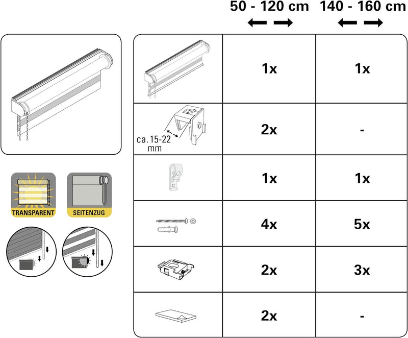 GARDINIA Doppelrollo de luxe, Duo-Rollo, Seitenzugrollo, Transparente und blickdichte Streifen, Vers