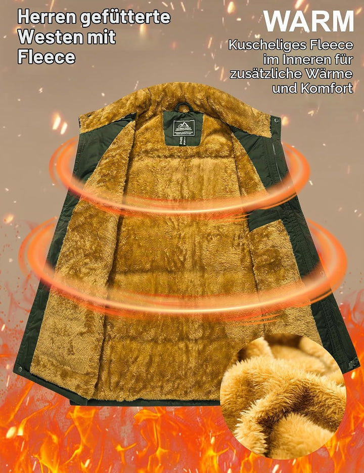 MAGCOMSEN Winterweste Herren Gefüttert Outdoor Weste Warme Fleeceweste Freizeit Ärmellos Jacke Therm
