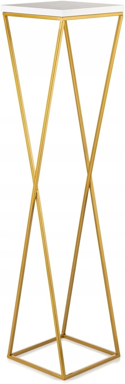 Pflanzenständer Metall 100 cm Hoch - Stabiler und Fester Blumenhocker mit Weiss MDF-Platte auf Gold