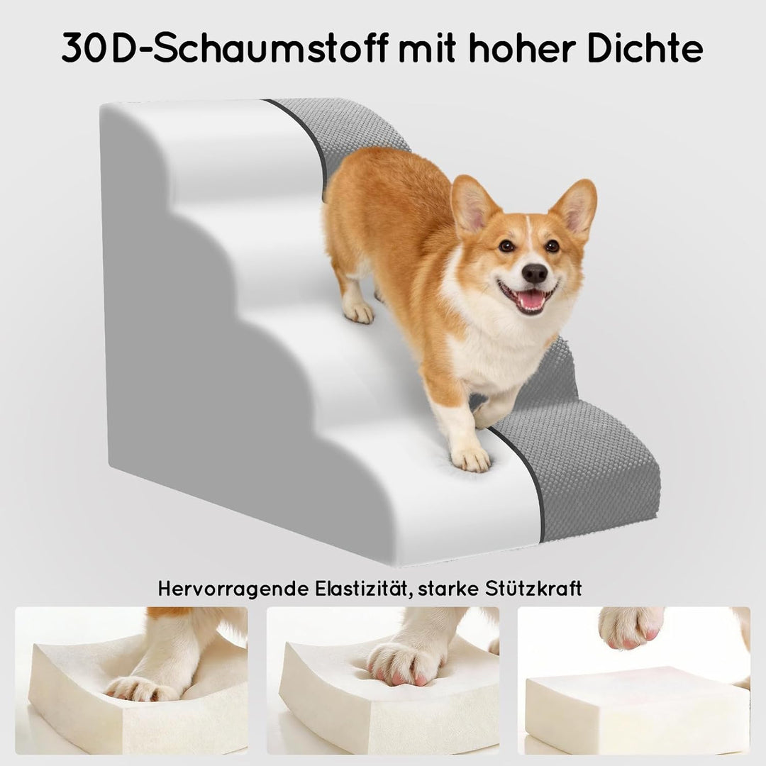 Hundetreppe 4 Stufen, 50cm hoch Schwamm Haustiertreppe für Hunde und Katzen, rutschfest Haustierleit