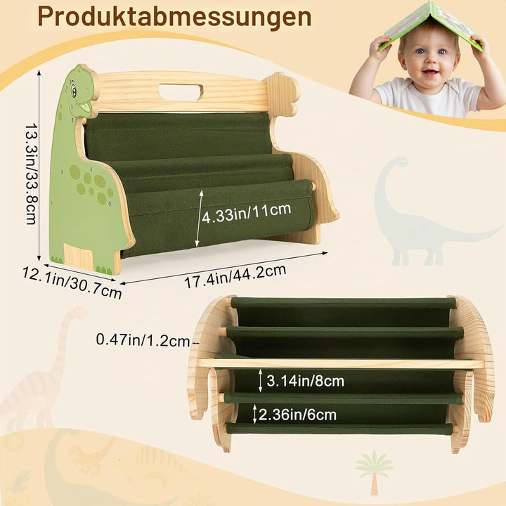 MHJY Bücherregal Kinder, doppelseitiges Holzregal mit robusten Canvas-Taschen, Montessori Stil, trag