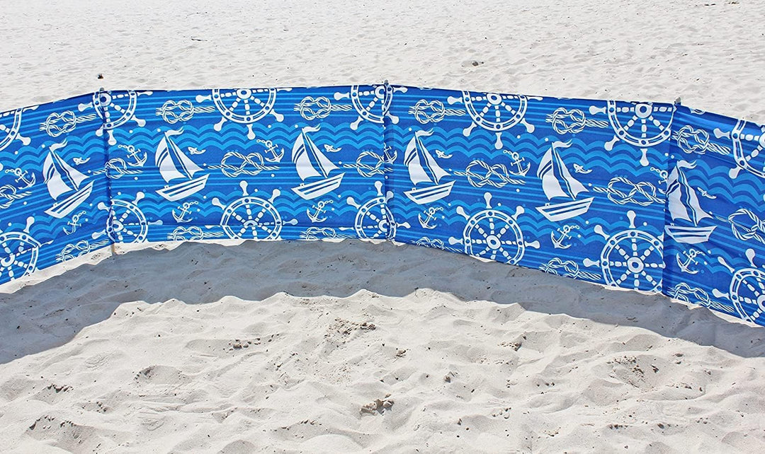 Windschutz Strand, Länge 8 Meter, blau mit Schulterriemen, mit Steuerbock