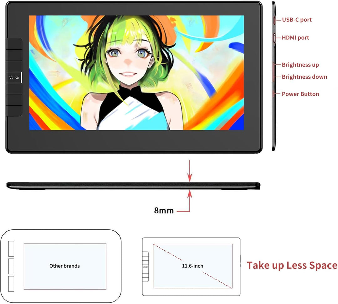 Grafiktablett mit Display • VEIKK VK1200 1,6 Zoll Zeichentablett mit Display • 6 Shortcut-Tasten und