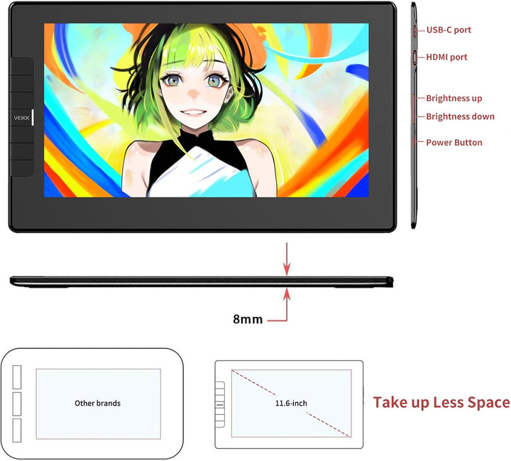 Grafiktablett mit Display • VEIKK VK1200 1,6 Zoll Zeichentablett mit Display • 6 Shortcut-Tasten und