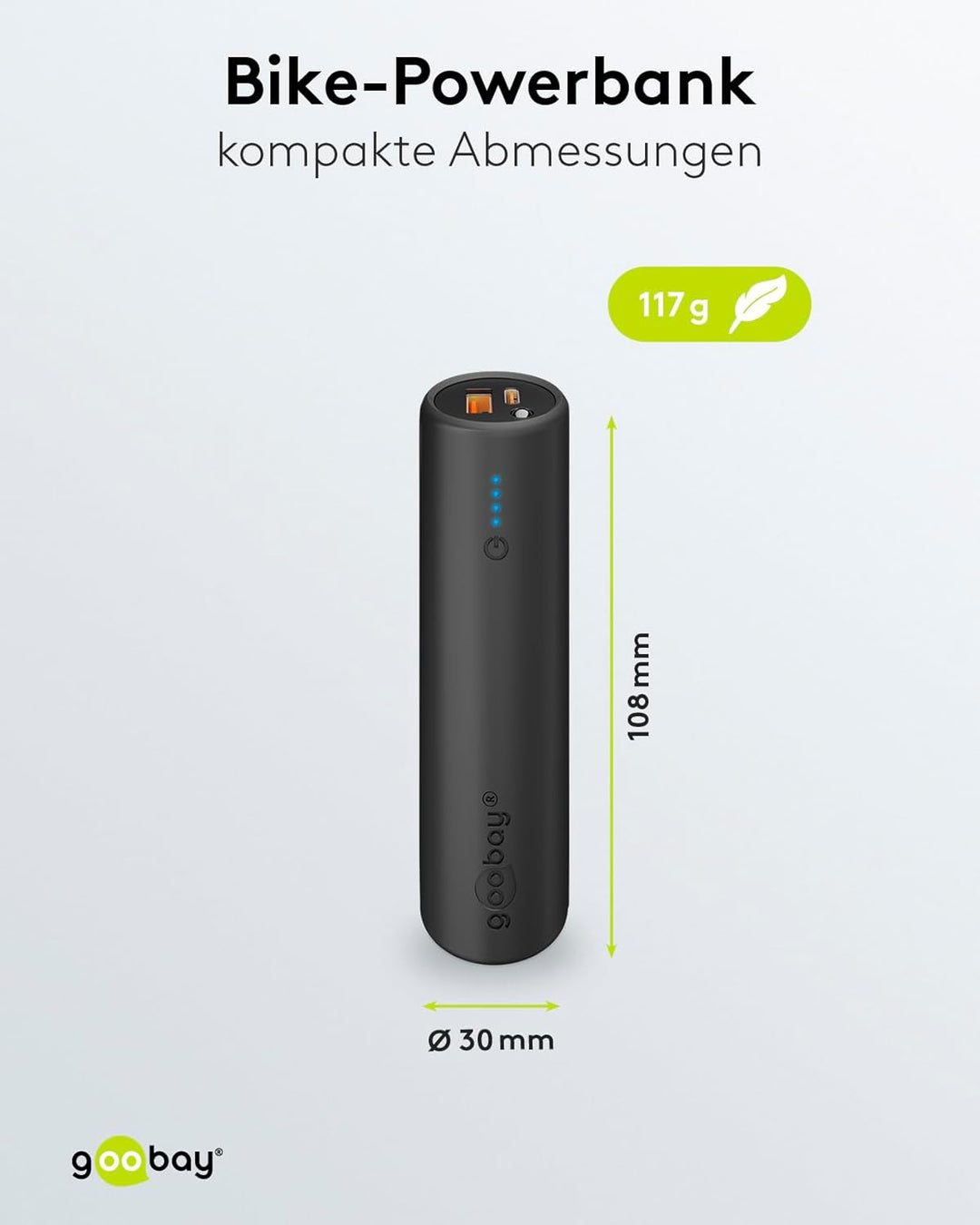 Goobay 60656 Bike Powerbank 5.0 5000 mAh inkl. verstärkter Halterung für Fahrradlenker/Powerbank für