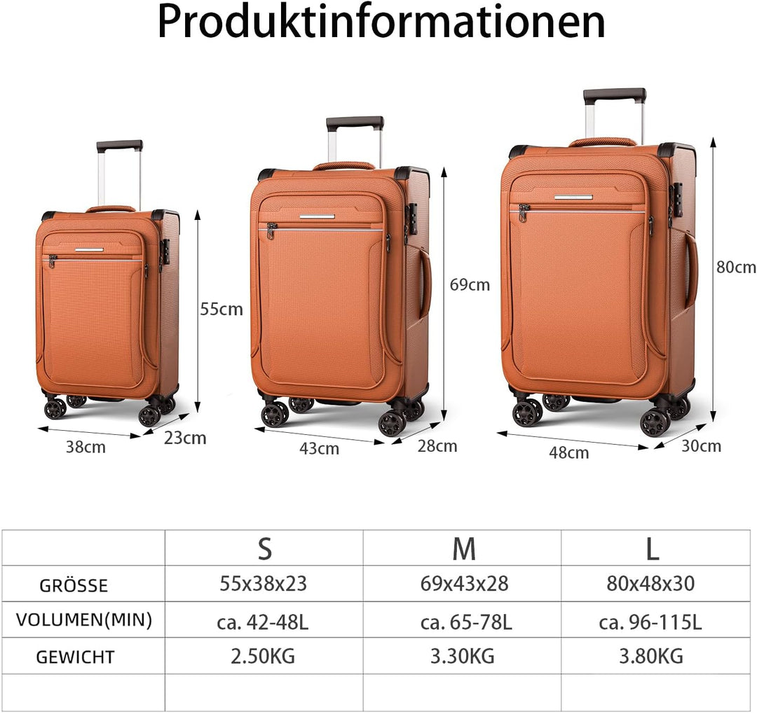 ABISTAB Verage Toledo III | MEDIUM Weichschalen Koffer 68cm Orange mit 4 Doppelrollen &amp; TSA-Schloss