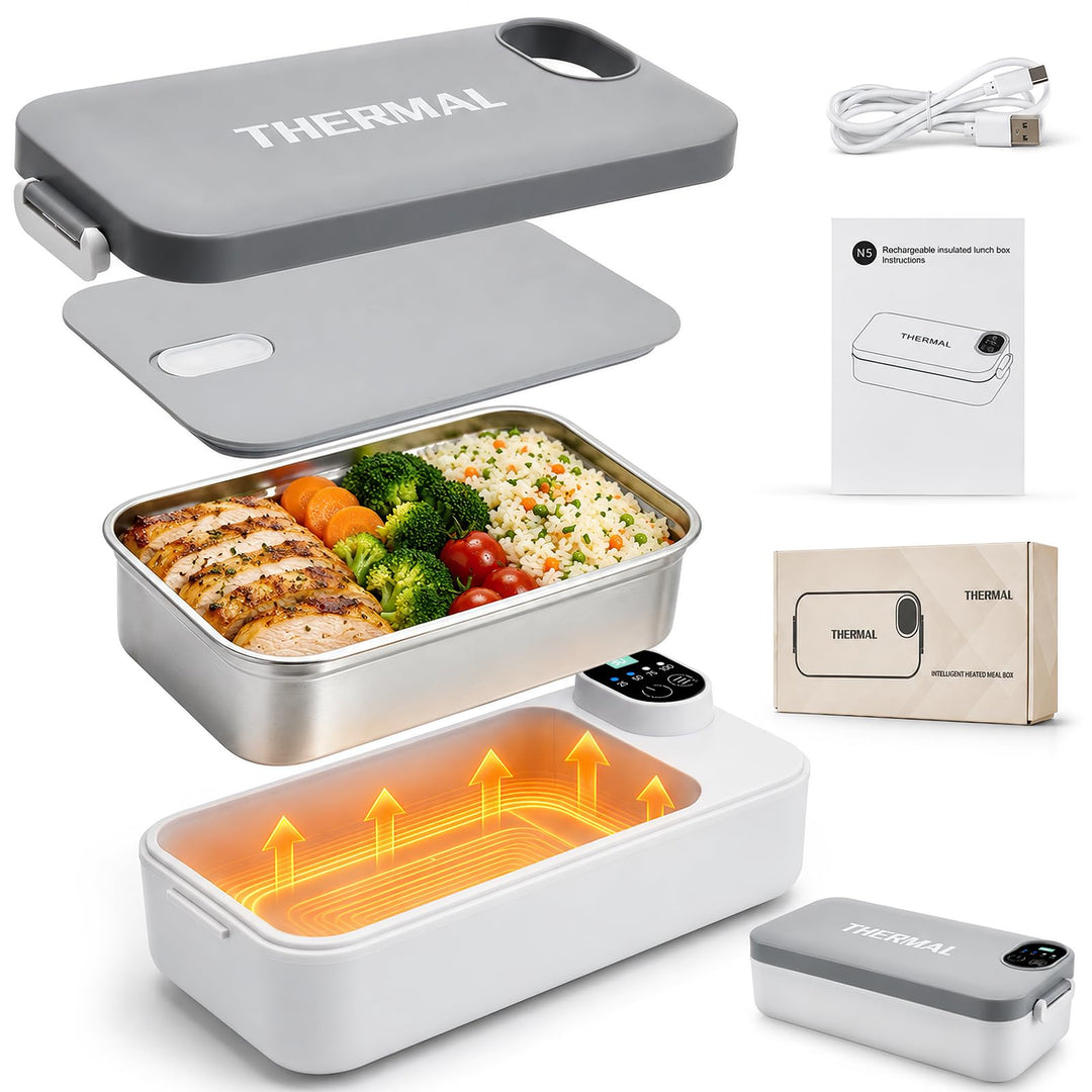 Elektrische Lunchbox mit 7200mAh Akku, 900ml Thermo Lunchbox für Essen heiss, USB-C Heatbox Edelstah