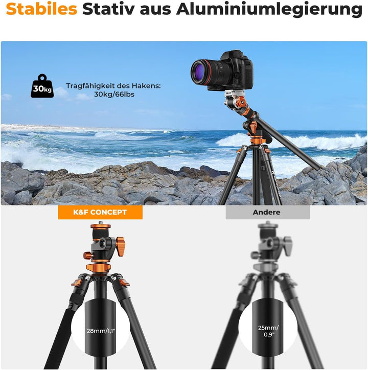 Kamera Stativ,K&F Concept Videostativ Video Tripod mit Fluidkopf,231cm Stativ mit 90° Mittelsäule un