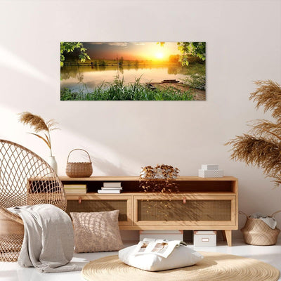 Wandbilder Dekoration Wohnzimmer Brücke See Panorama Bilder auf Leinwand 120x50cm Leinwandbild mit R