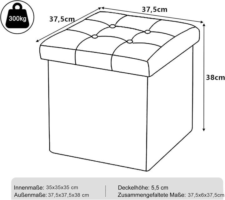 WOLTU 2er Set Faltbarer Sitzhocker, Sitzwürfel mit Stauraum Sitzbank Truhen Aufbewahrungsbox, Deckel