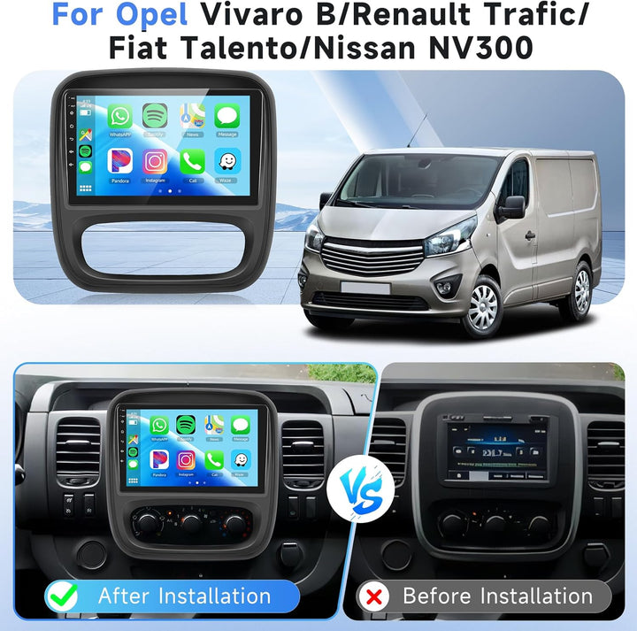 Podofo Carplay Autoradio für Opel Vivaro B/Renault Trafic/FIAT Talento/Nissan NV300, Android 2G+64G