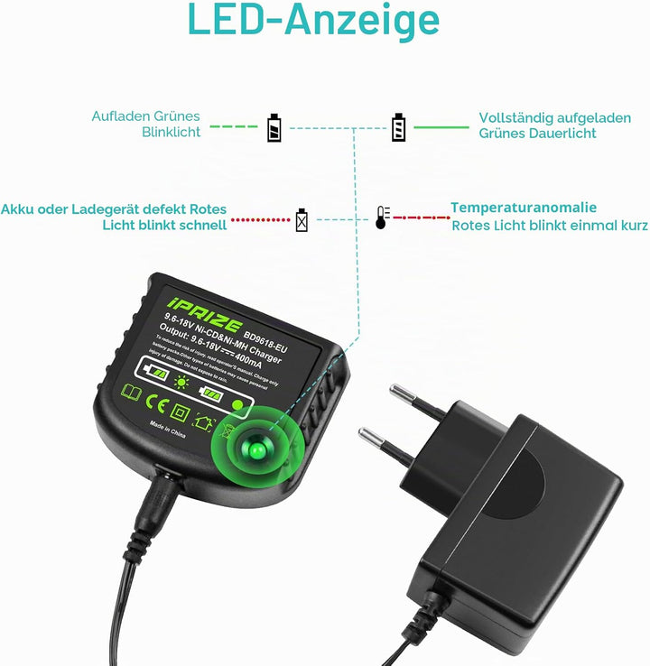 9.6V-18V Ladegerät NI-MH/NI-CD Kompatibel für Black & Decker 9.6V 12V 14.4V 18V Akku, für HPB12 HPB1