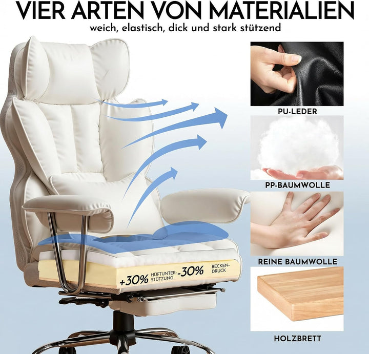 Efomao bürostuhl, PU Leder bürostuhl ergonomisch, Chefsessel mit Lendenwirbelstütze und hoher Rücken
