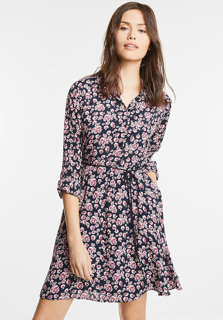 Street One Damen Kleid mit Blumen Muster Farbe: Dunkelblau/Pink/Rosa/Weiss Gr. 38 Kleid mit Langen A