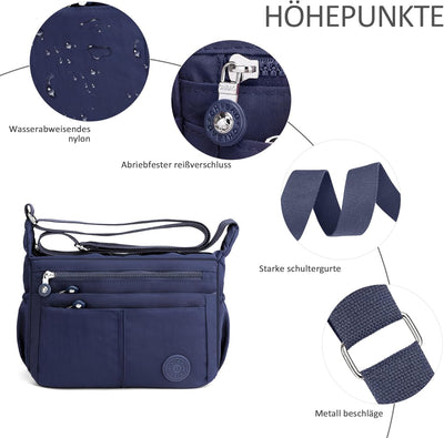 DIRRONA Beiläufig Damen Umhängetasche Multi Pocket Crossbody Bag Mittelgrosse Umhängetasche Aus Nylo