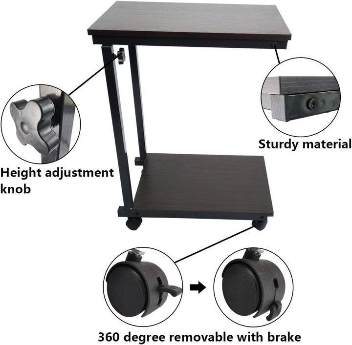 KKTONER Beistelltisch Sofatisch höhenverstellbar Betttisch Kaffeetisch mit Rollen Walnuss Optik