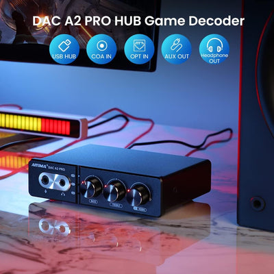 AIYIMA DACA2 PRO Gaming DAC Kopfhörerverstärker Hub USB Mini Stereo Hi-Fi Decoder Optisch/Koaxial zu