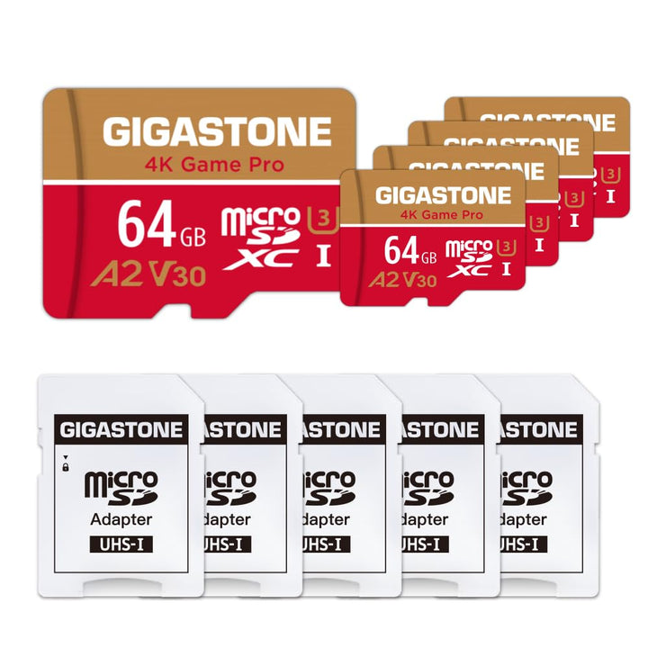 Gigastone 4K Game Pro 64GB MicroSDXC Speicherkarte 5er-Pack und SD-Adapter mit A2 App-Leistung bis z
