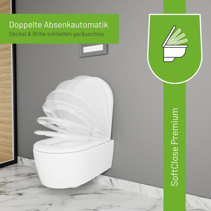 LUVETT® WC-Sitz D600 D-Form Weiss mit Absenkautomatik SoftClose, EasyClean (abnehmbar), Duroplast, e