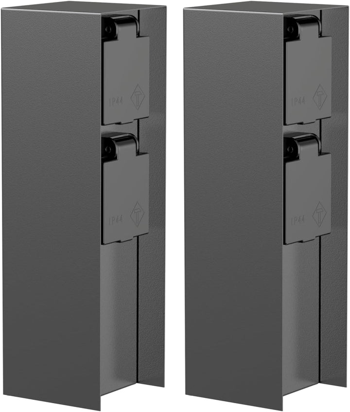 ledscom.de Garten Steckdosensäule POMI, Outdoor, IP44, 2-Fach, anthrazit, eckig, 23 cm, 2 STK. 2 Stü