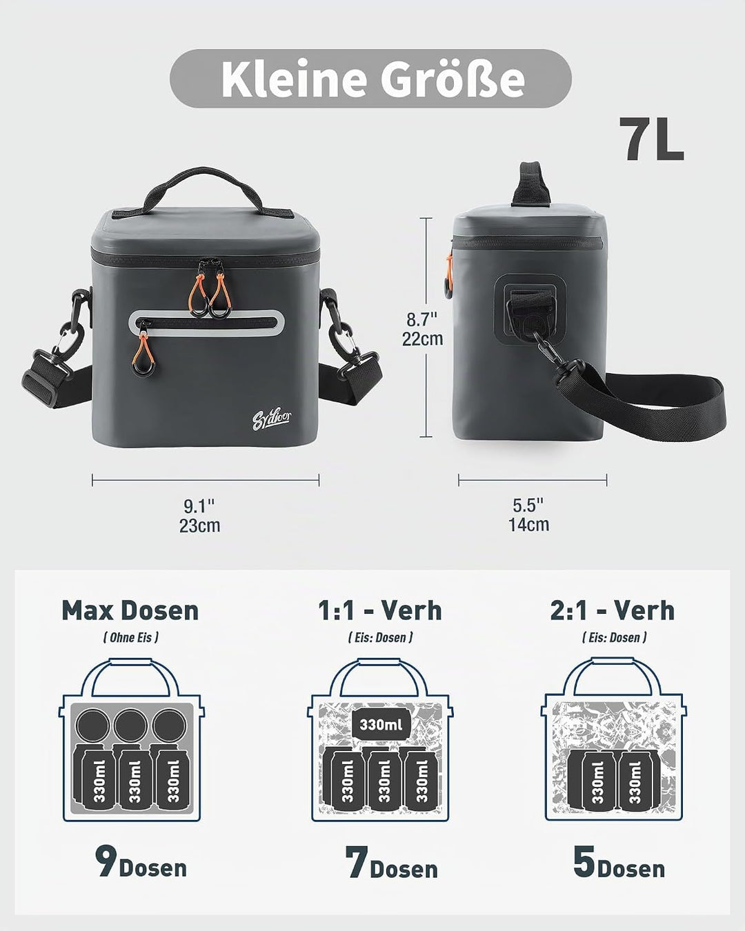 Kühltasche 7/14/24L - Isoliert & Wasserdicht | Tragbare Mini-Kühltasche mit Thermo-Iso-Schicht | Lei