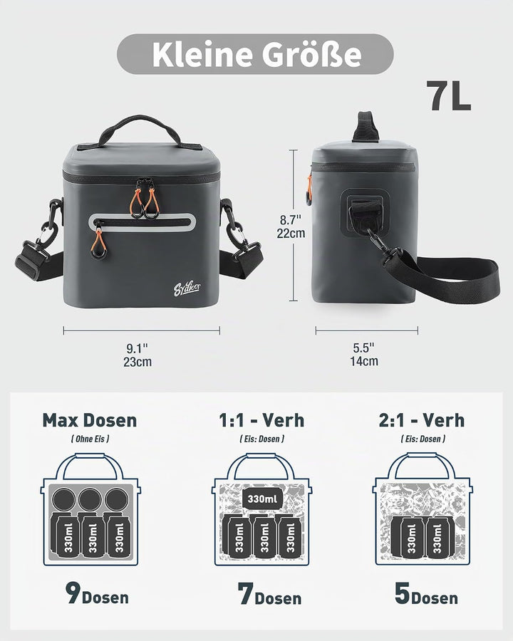 Kühltasche 7/14/24L - Isoliert & Wasserdicht | Tragbare Mini-Kühltasche mit Thermo-Iso-Schicht | Lei