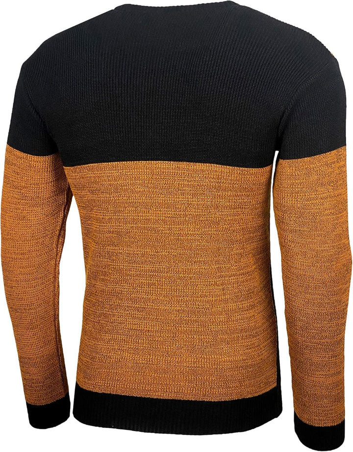 Baxboy Herren Pullover Slim Fit Rundhals Strick-Pullover Rundkragen Moderner Männer schwarzer Pulli