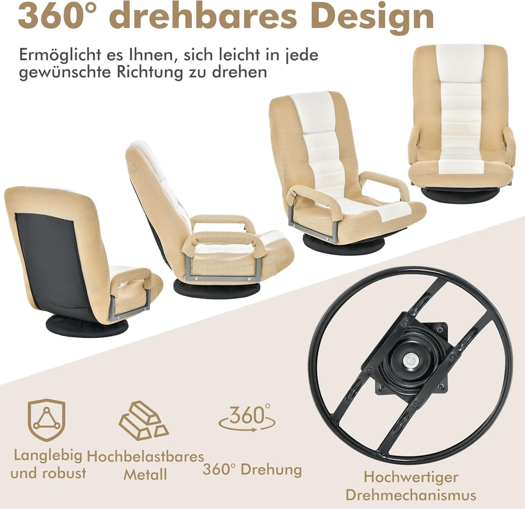 RELAX4LIFE Bodenstuhl Klappbar, Bodensessel mit 7-Fach Verstellbarer Rückenlehne &amp; 360° drehbarem So