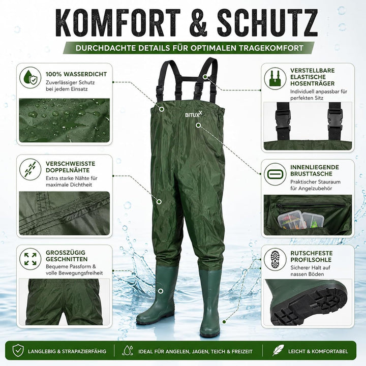 MS-Point Wathose Anglerhose Watstiefel Watt Fisch Teich Gummi PVC Nylon Gr. 40-47 45