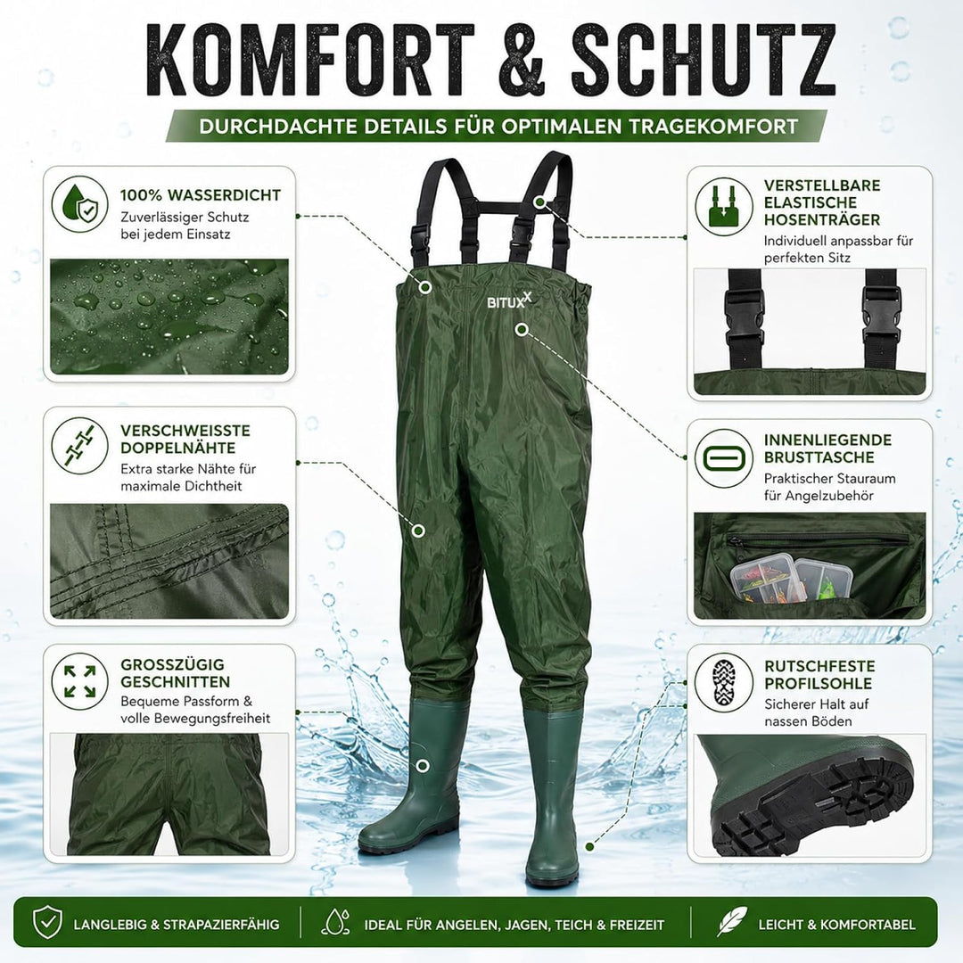 MS-Point Wathose Anglerhose Watstiefel Watt Fisch Teich Gummi PVC Nylon Gr. 46