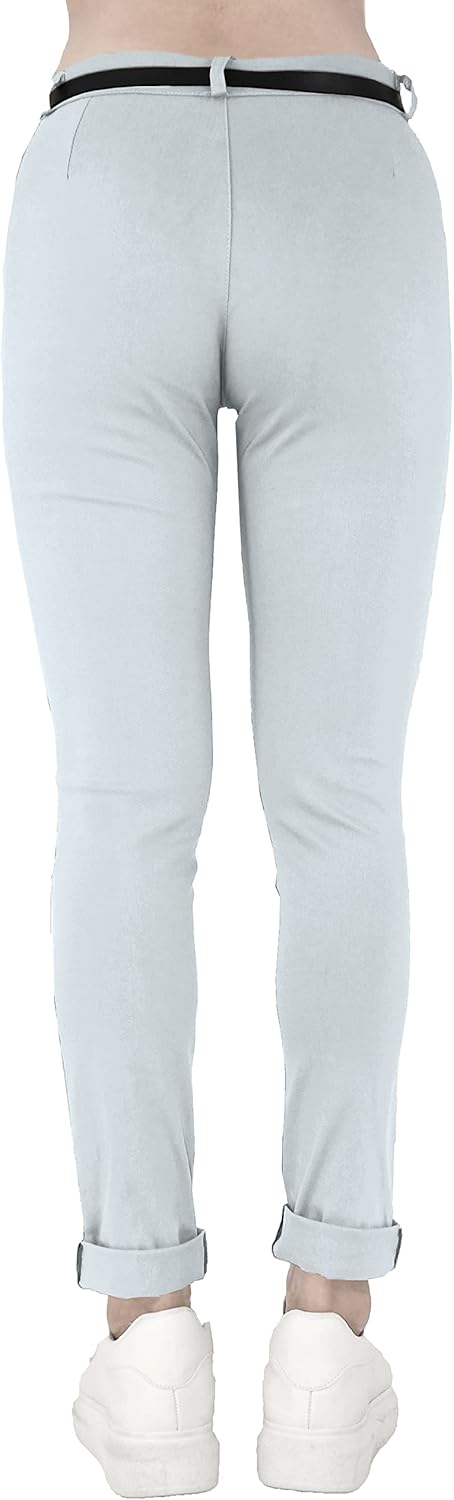 JOPHY & CO. Elastische Damen-Chino-Hose mit Gürtel (Artikelnummer: 3008) Regulär S Grau, Regulär S G