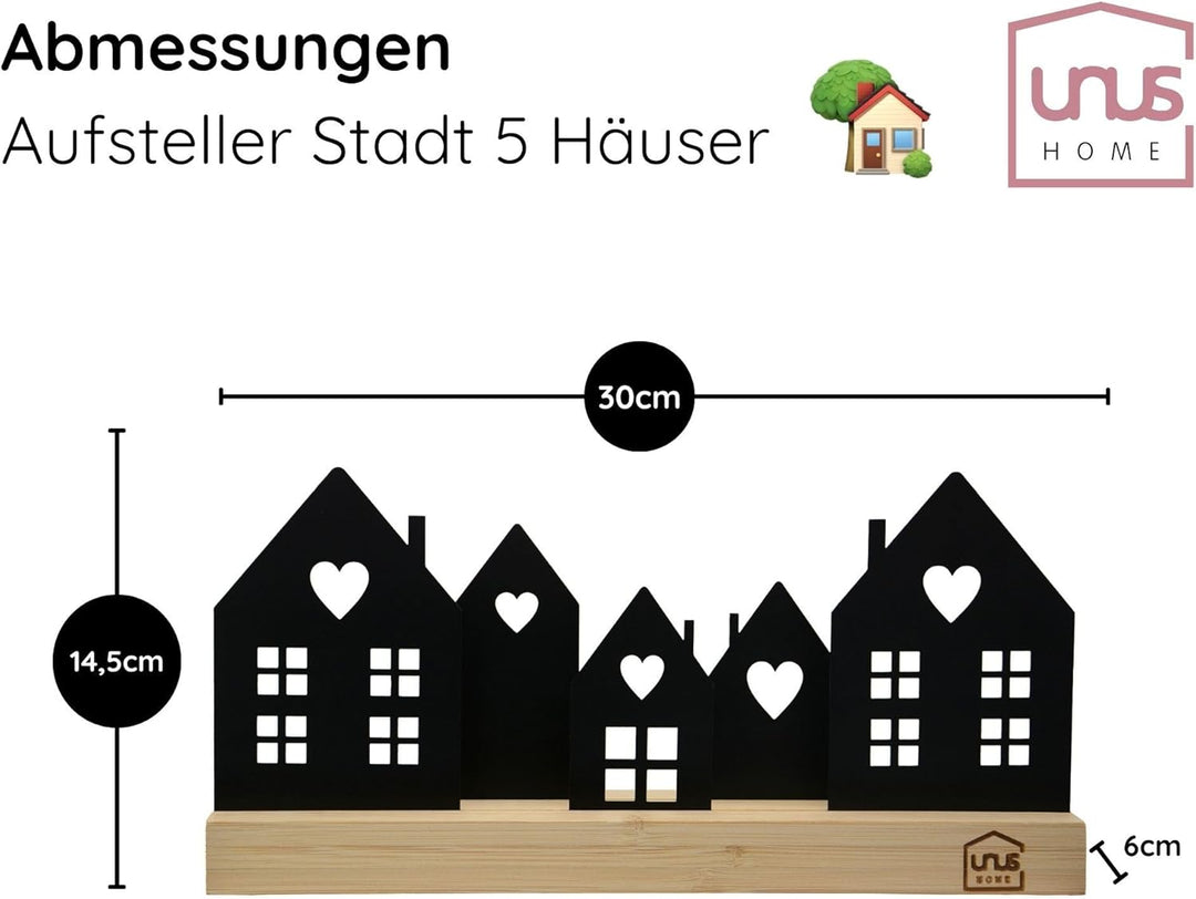UNUS Häuser-Aufsteller Stadt Holz Metall Deko-Häuser 5 Häuser schwarz Schwarz 5 Häuser, Schwarz 5 Hä